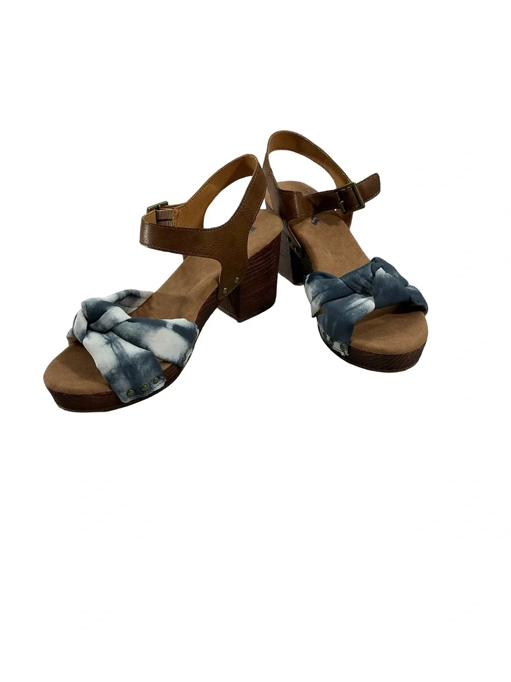 Korks Natalia Blue Combo Knot Platform Clog Sandals Size 10